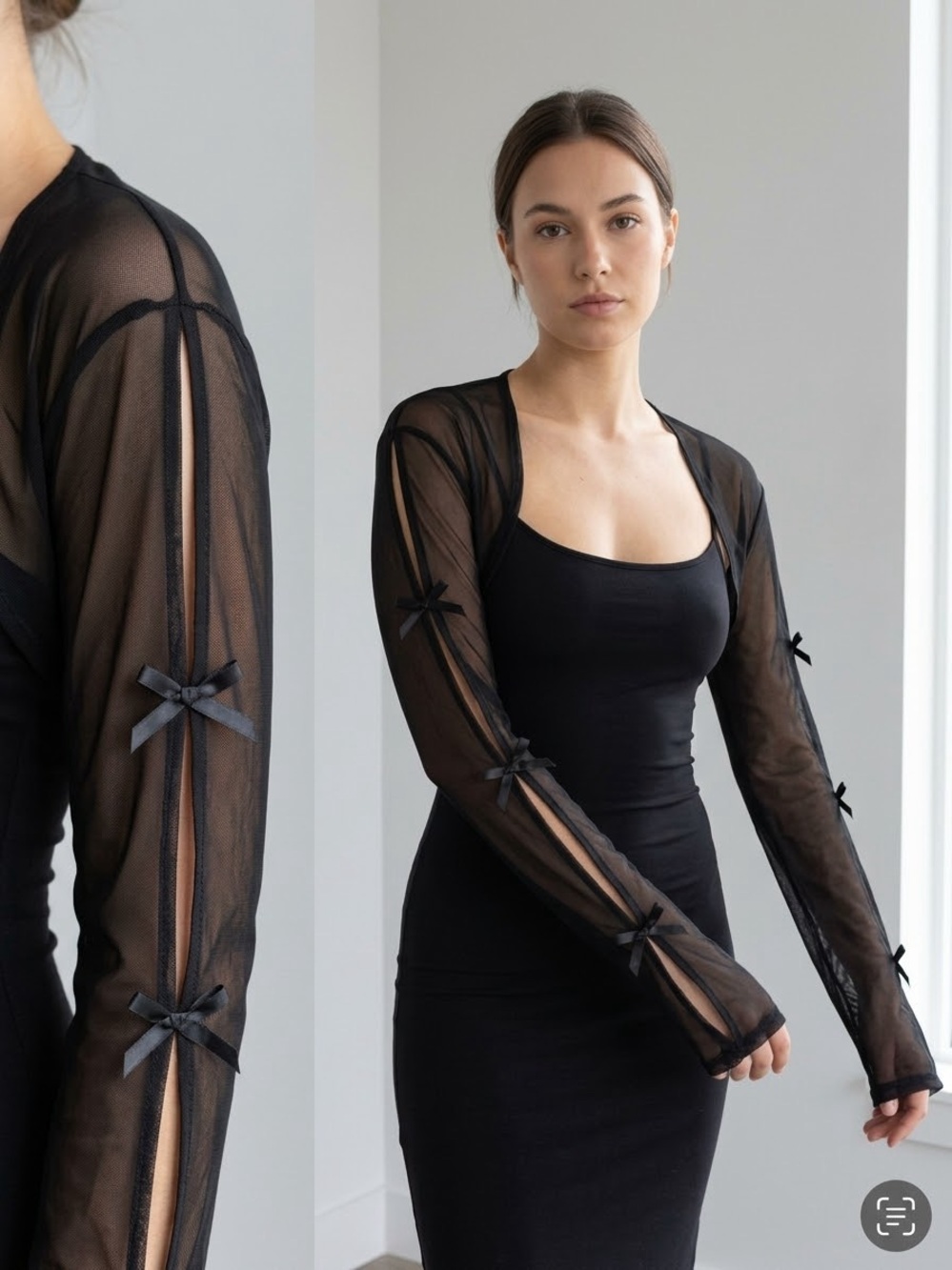 NEW Sheer Bow-Accent Black Shrug - small